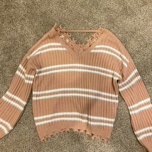 V-neck sweater, from rue-21, size medium, light pink and white.
